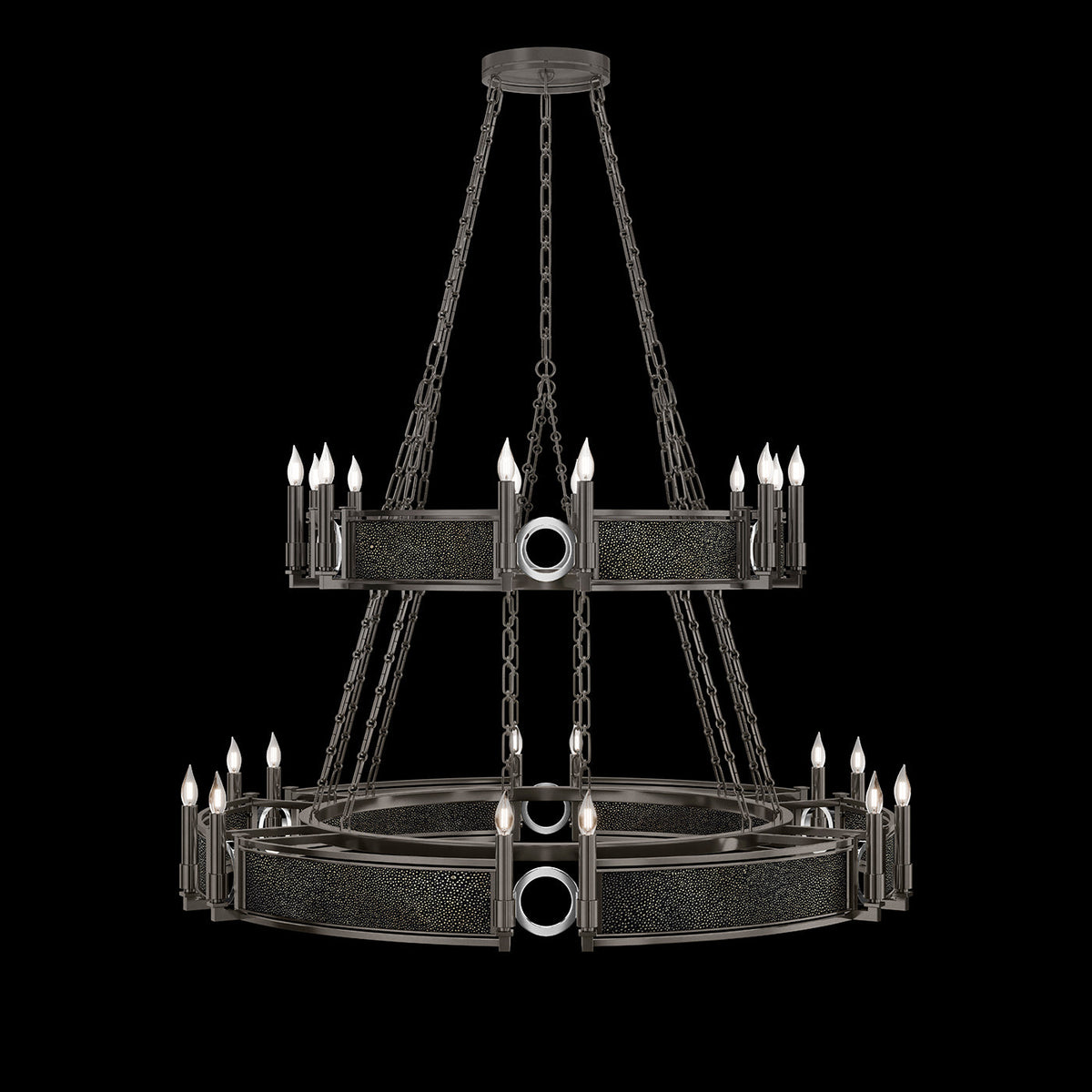 50-Inch Swirl Glass Chandelier / Midnight Steel / Nickel / Black Knight