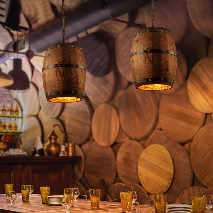 Rustic Wooden Barrel Pendant Light