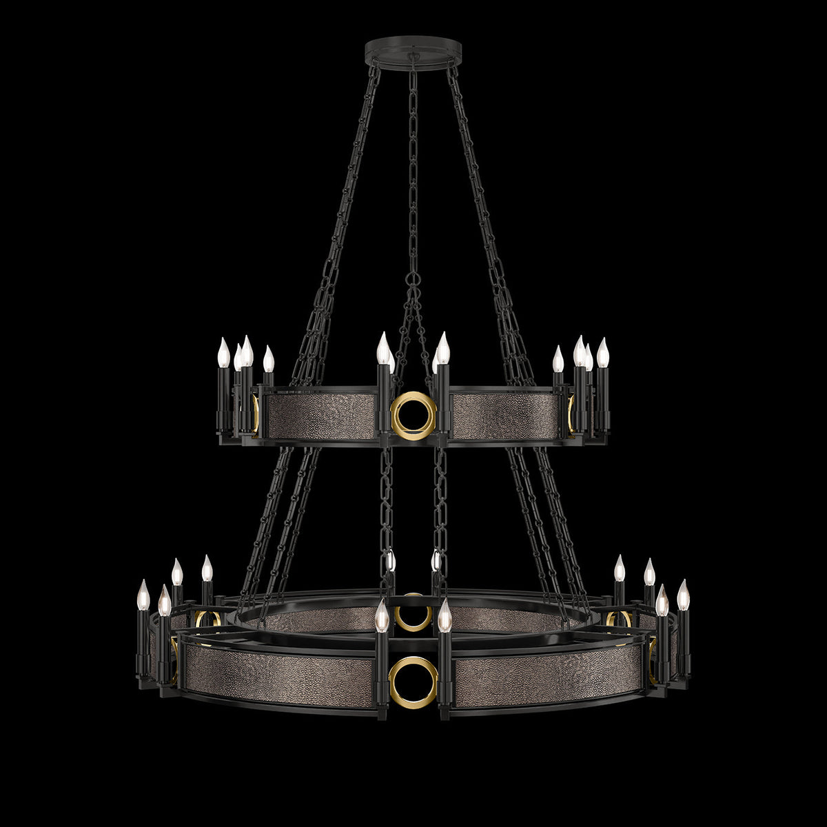 50-Inch Swirl Glass Chandelier / Black Iron / Brass / Pebble