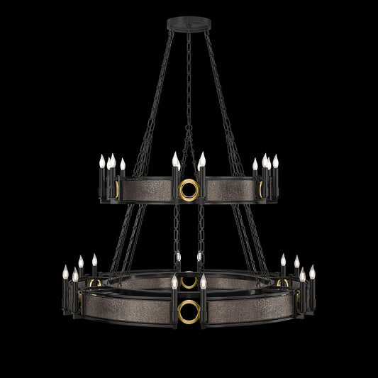 50-Inch Swirl Glass Chandelier / Black Iron / Brass / Pebble