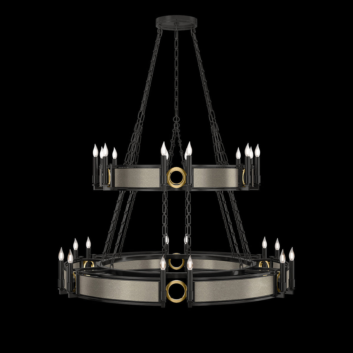 50-Inch Swirl Glass Chandelier / Black Iron / Brass / Coco