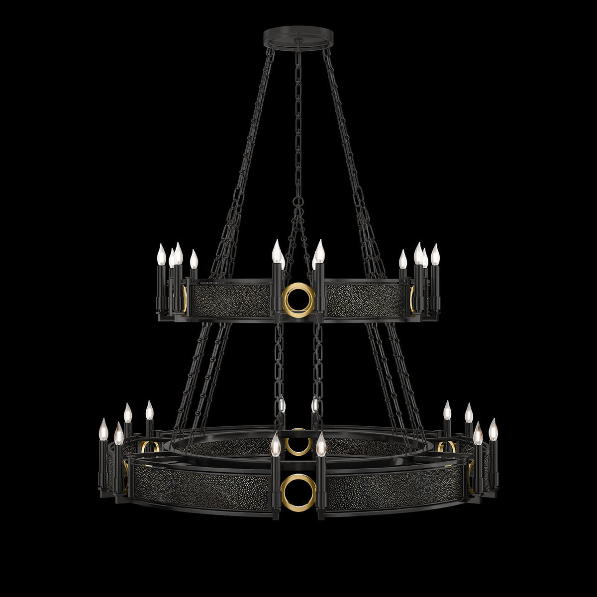 50-Inch Swirl Glass Chandelier / Black Iron / Brass / Black Knight