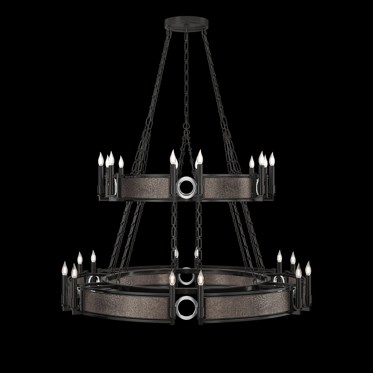 50-Inch Swirl Glass Chandelier / Black Iron / Nickel / Pebble
