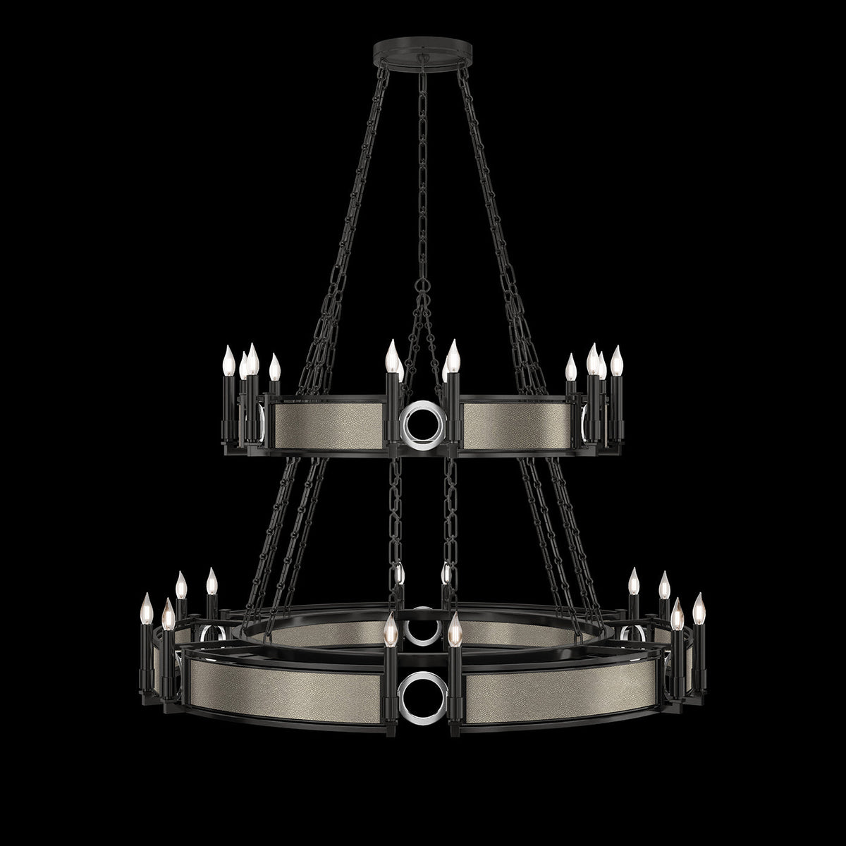 50-Inch Swirl Glass Chandelier / Black Iron / Nickel / Coco