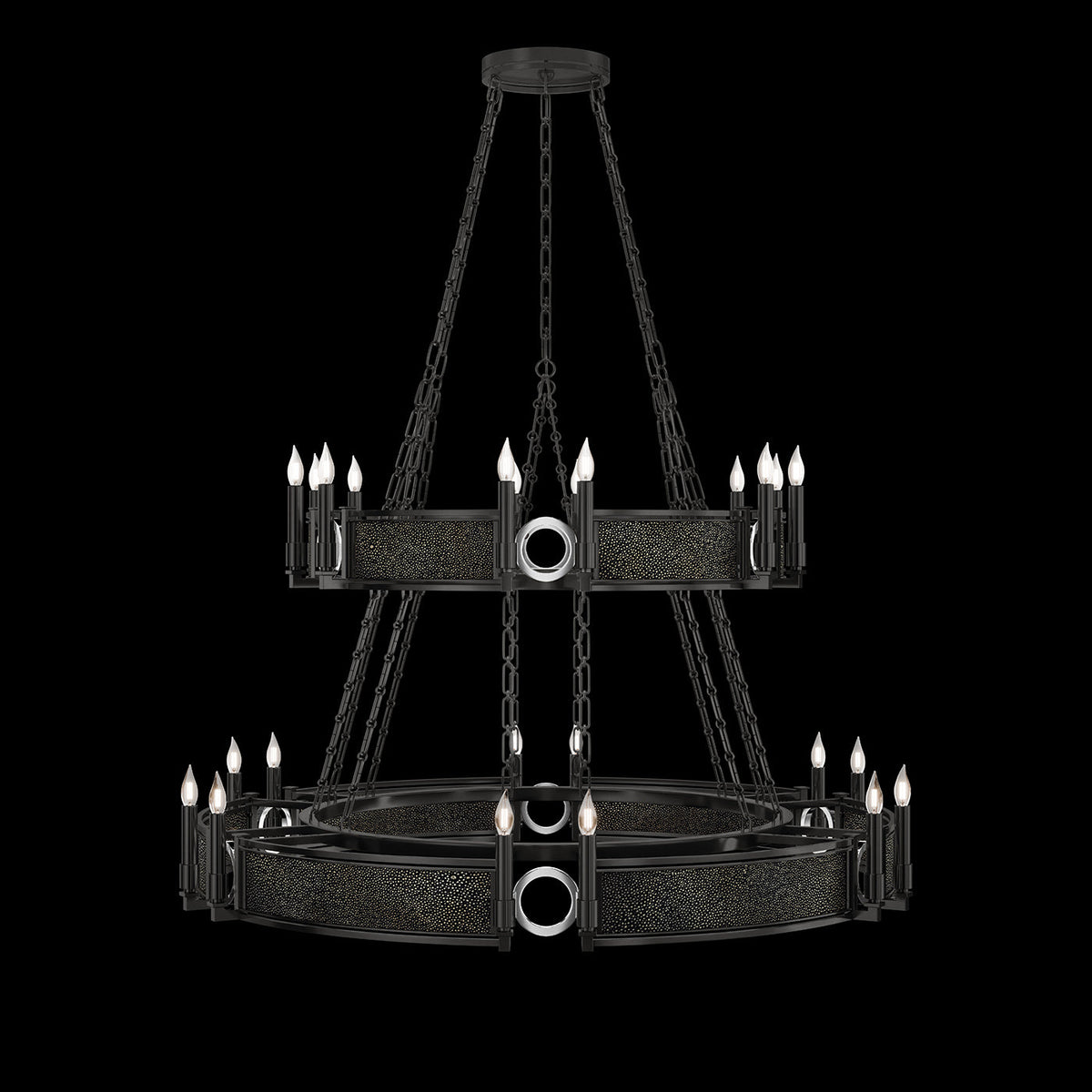 50-Inch Swirl Glass Chandelier / Black Iron / Nickel / Black Knight