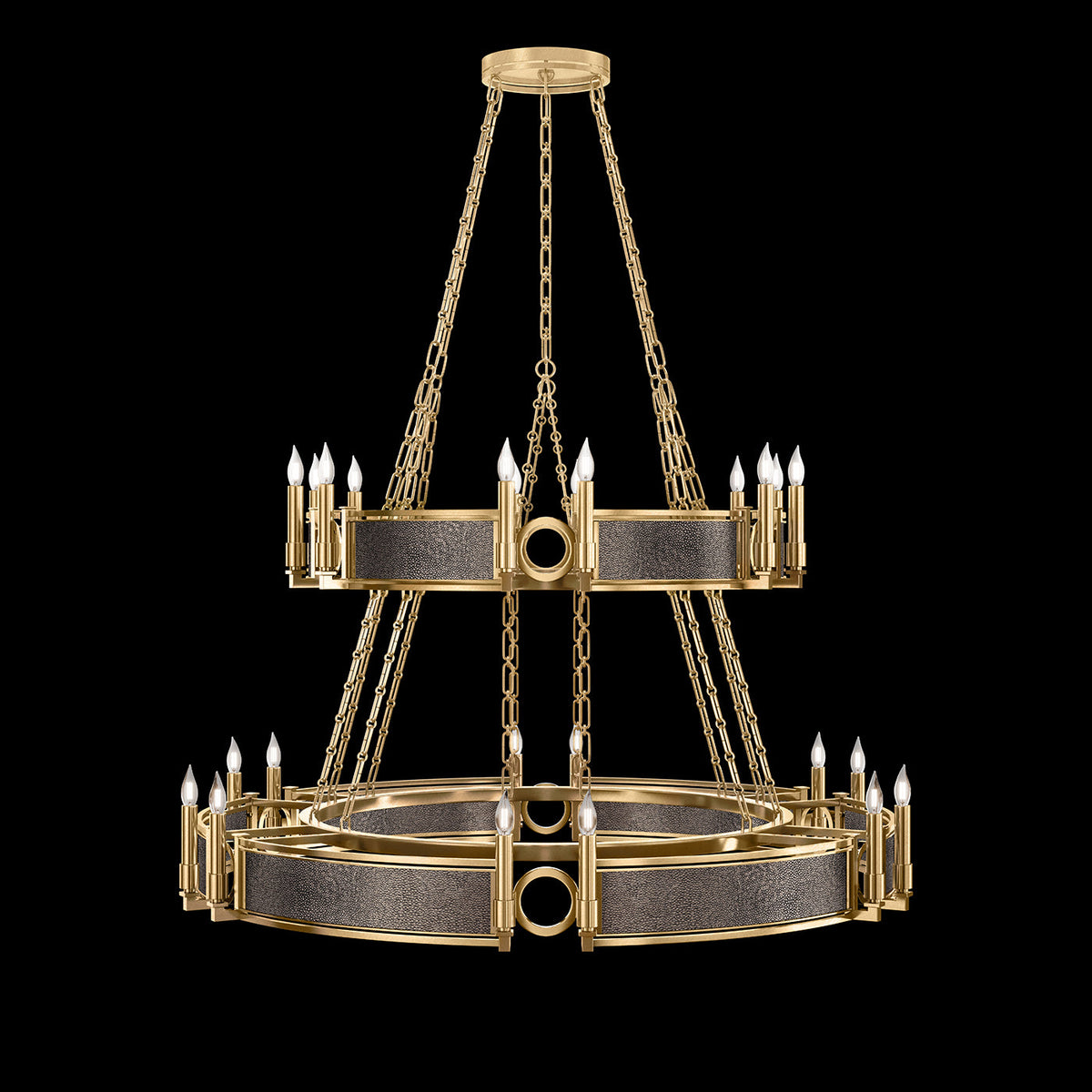 50-Inch Swirl Glass Chandelier / Gold Leaf / Brass / Pebble