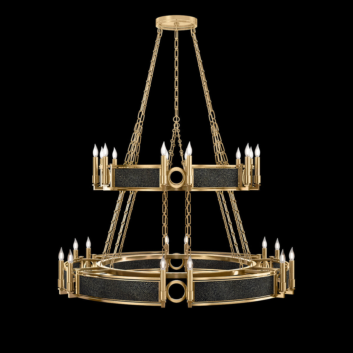50-Inch Swirl Glass Chandelier / Gold Leaf / Brass / Black Knight
