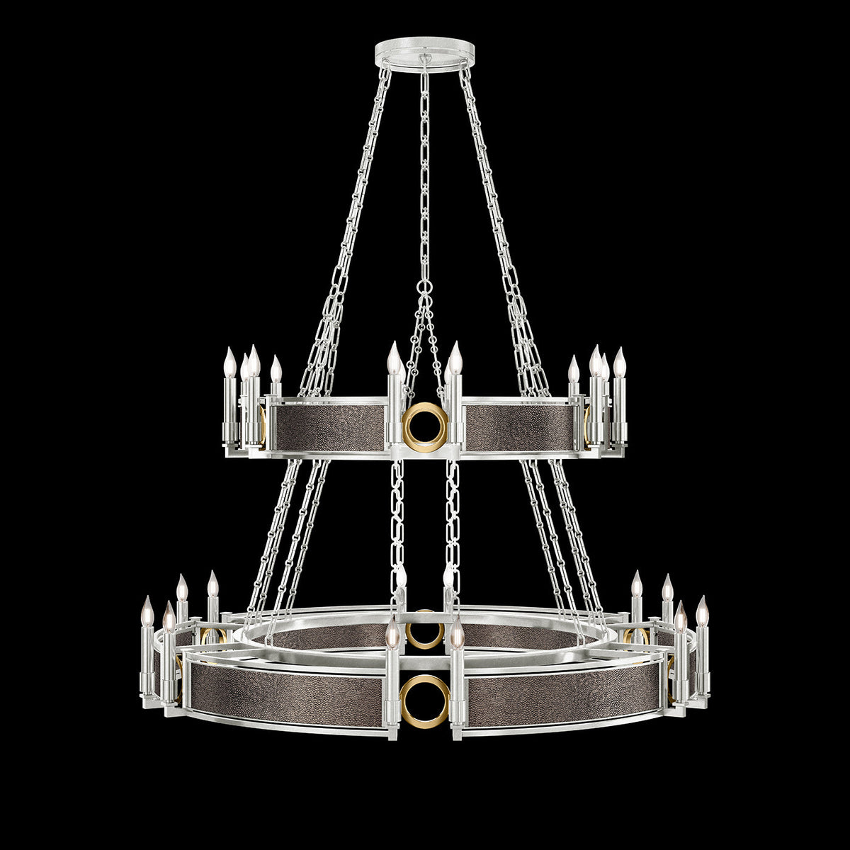 50-Inch Swirl Glass Chandelier / Silver Leaf / Brass / Pebble