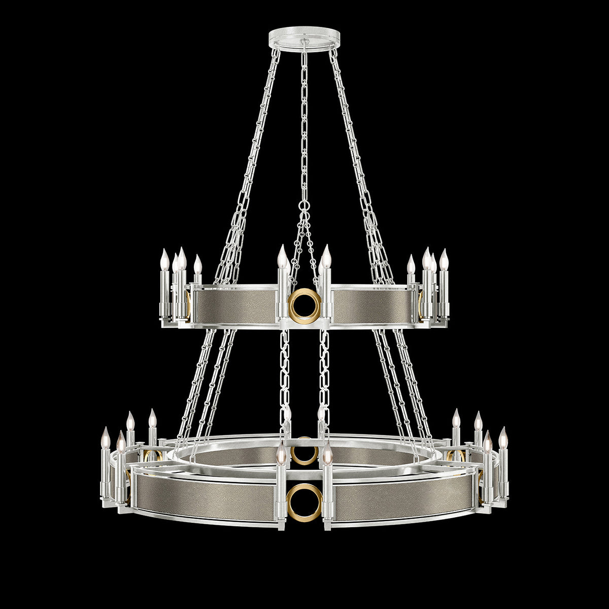 50-Inch Swirl Glass Chandelier / Silver Leaf / Brass / Coco