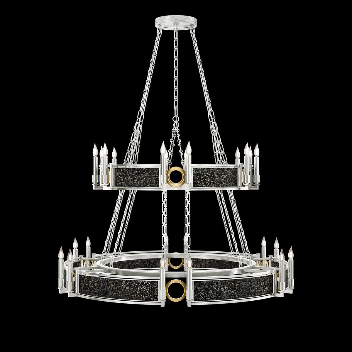 50-Inch Swirl Glass Chandelier / Silver Leaf / Brass / Black Knight