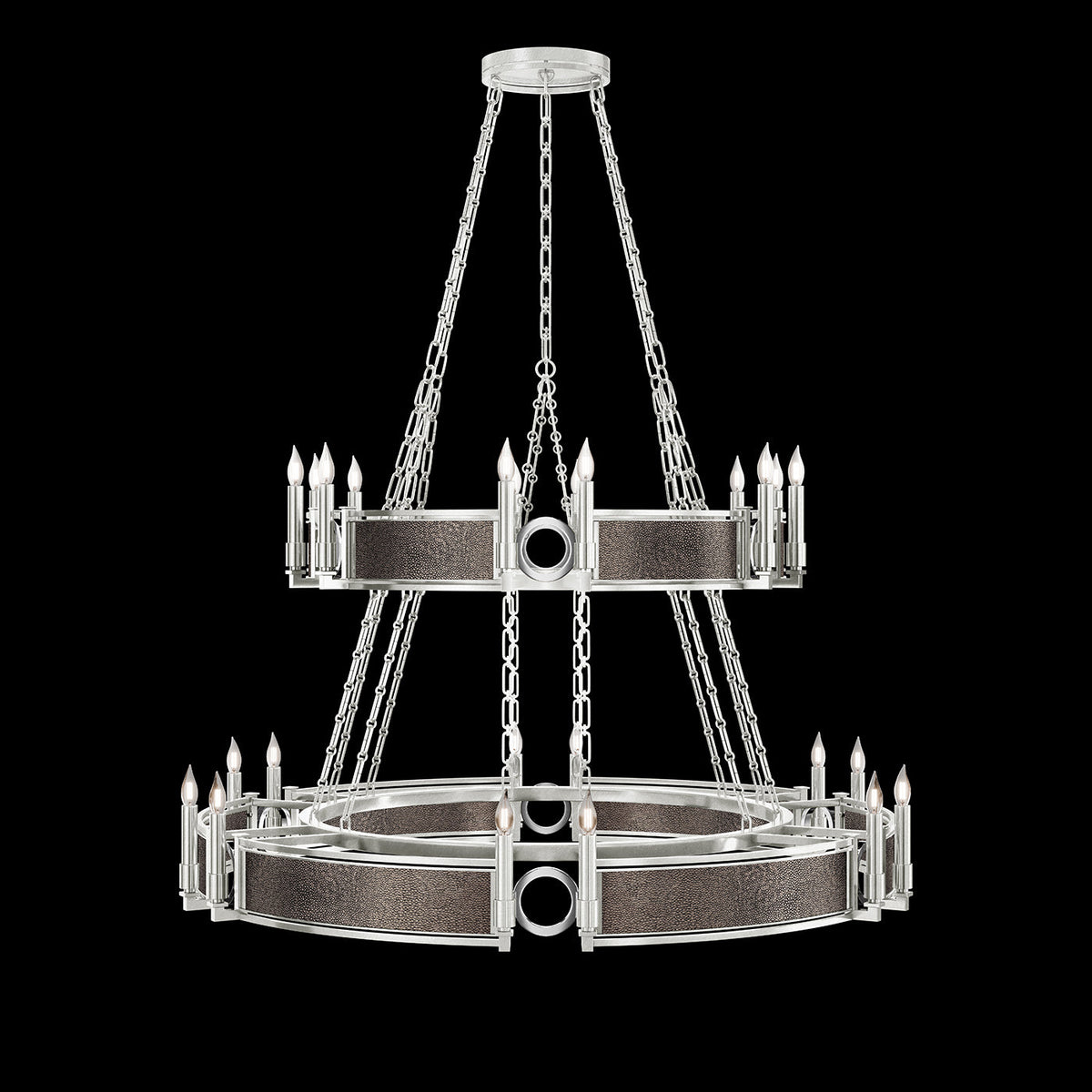 50-Inch Swirl Glass Chandelier / Silver Leaf / Nickel / Pebble