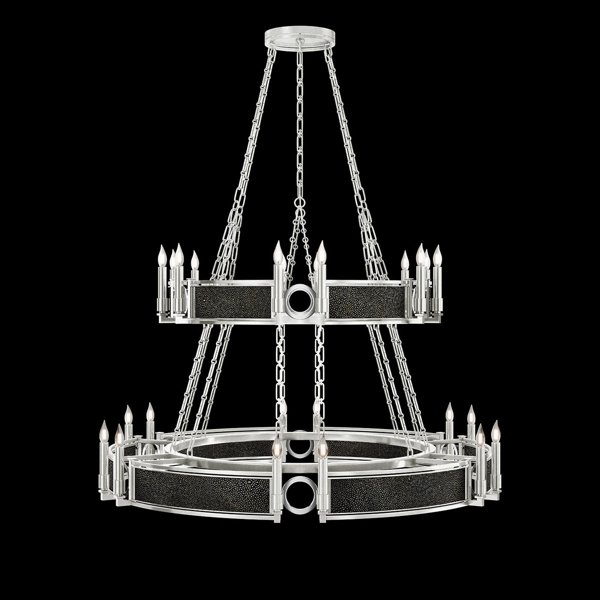50-Inch Swirl Glass Chandelier / Silver Leaf / Nickel / Black Knight
