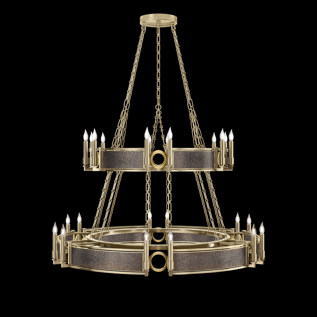 50-Inch Swirl Glass Chandelier / Soft Gold Leaf / Brass / Pebble