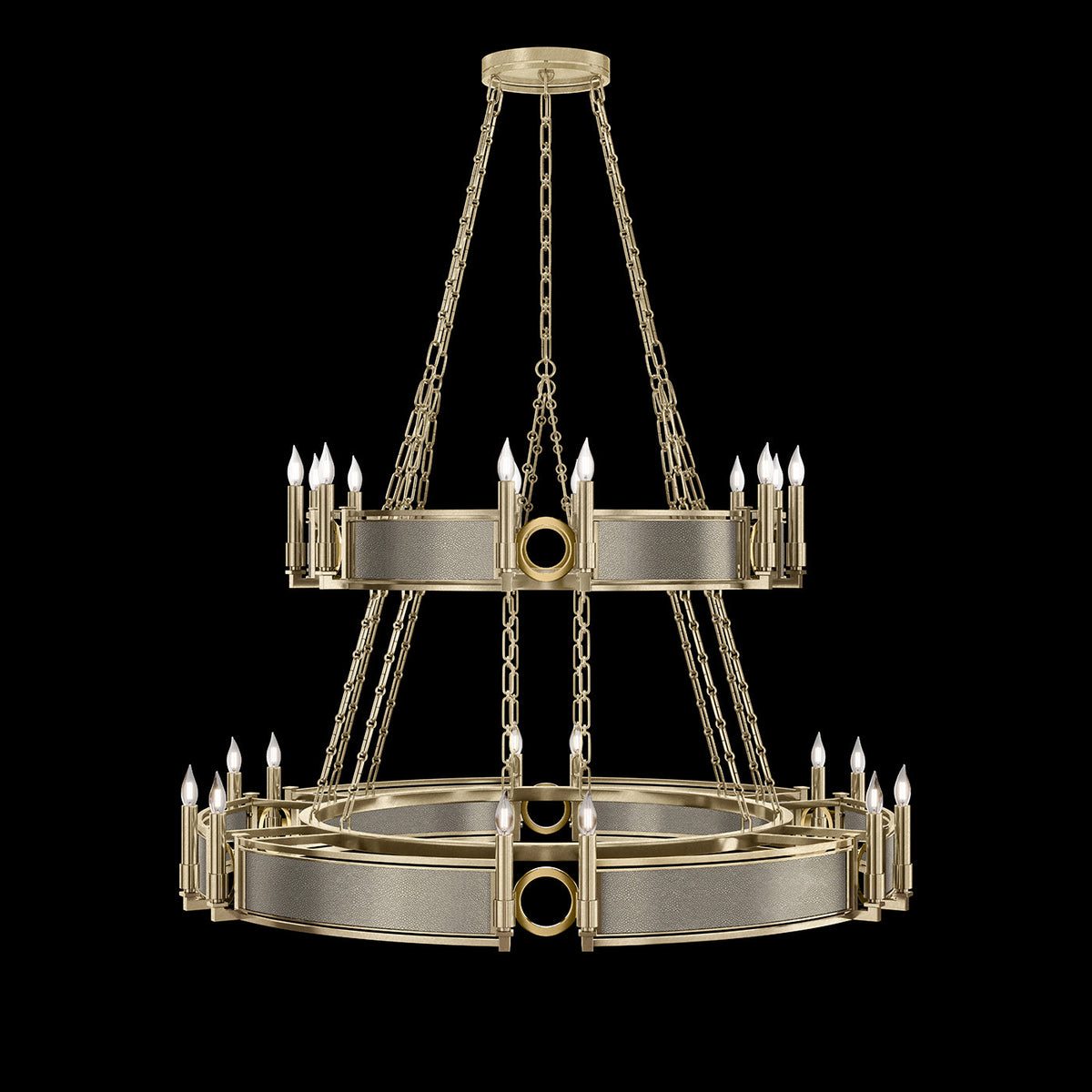 50-Inch Swirl Glass Chandelier / Soft Gold Leaf / Brass / Coco