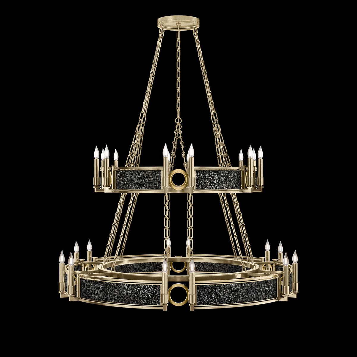 50-Inch Swirl Glass Chandelier / Soft Gold Leaf / Brass / Black Knight