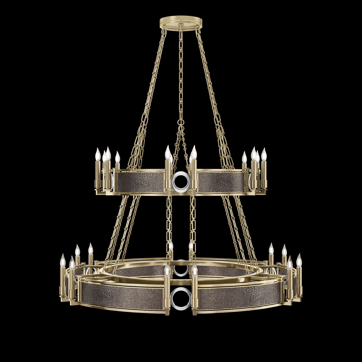 50-Inch Swirl Glass Chandelier / Soft Gold Leaf / Nickel / Pebble