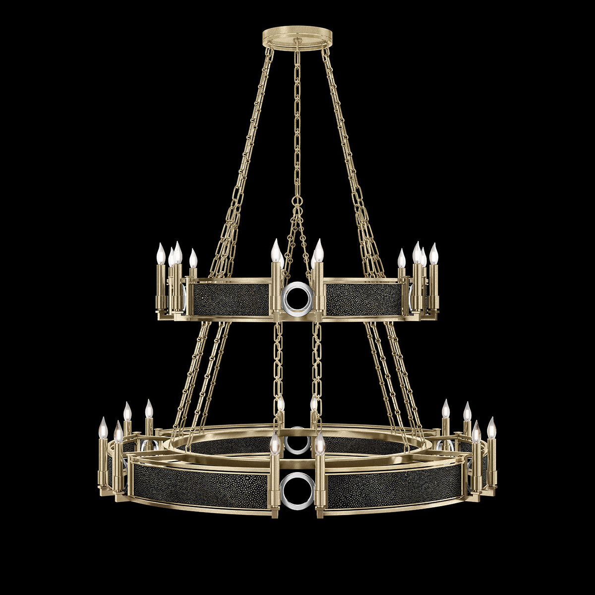 50-Inch Swirl Glass Chandelier / Soft Gold Leaf / Nickel / Black Knight
