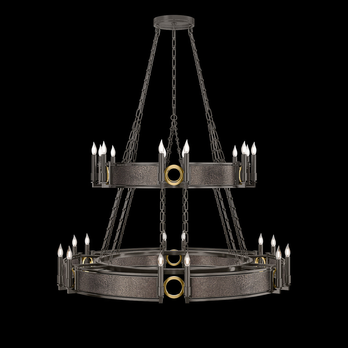 50-Inch Swirl Glass Chandelier / Midnight Steel / Brass / Pebble