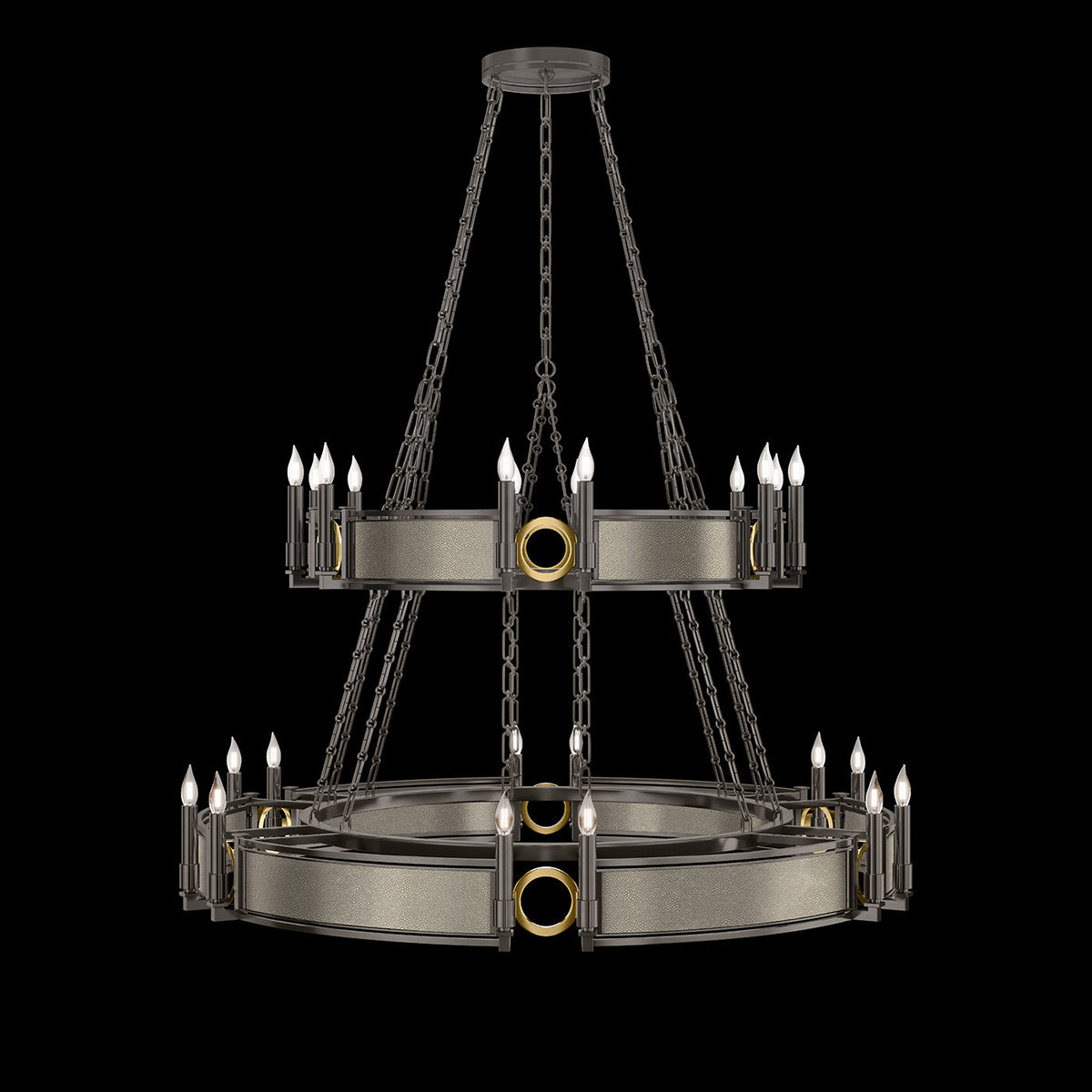 50-Inch Swirl Glass Chandelier / Midnight Steel / Brass / Coco