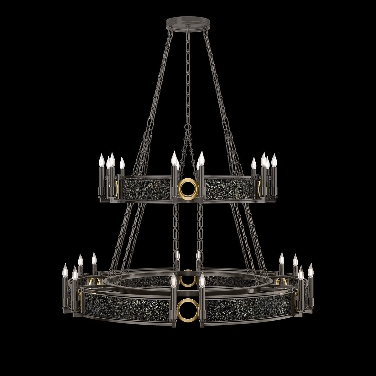 50-Inch Swirl Glass Chandelier / Midnight Steel / Brass / Black Knight