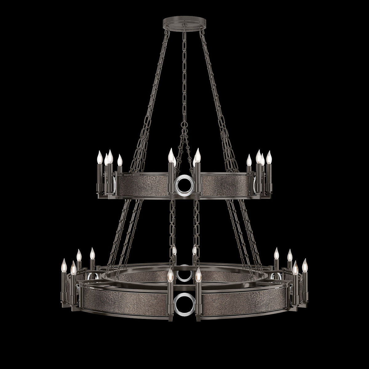 50-Inch Swirl Glass Chandelier / Midnight Steel / Nickel / Pebble