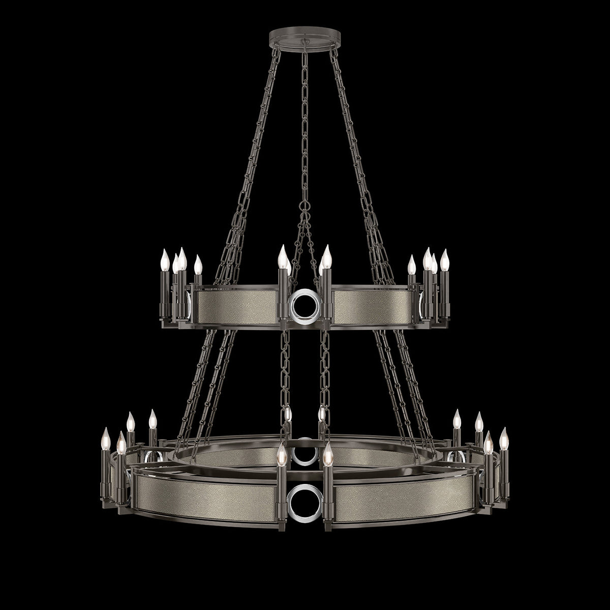 50-Inch Swirl Glass Chandelier / Midnight Steel / Nickel / Coco