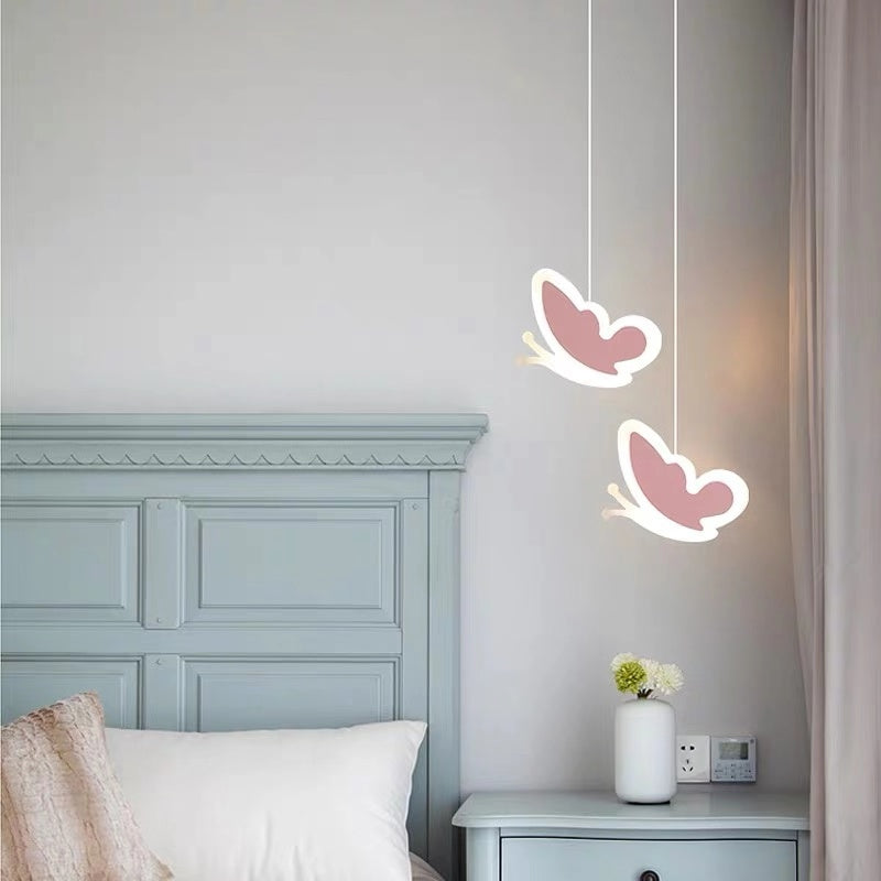 Pink Heart Flower Butterfly Pendant Light / A / White light
