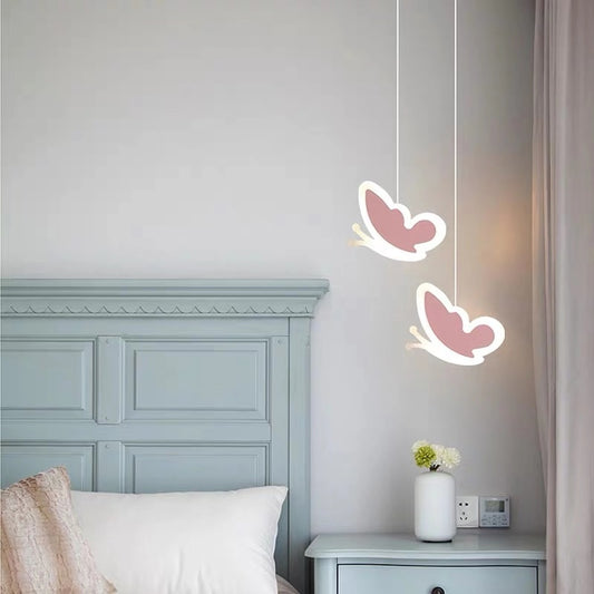 Pink Heart Flower Butterfly Pendant Light / A / White light