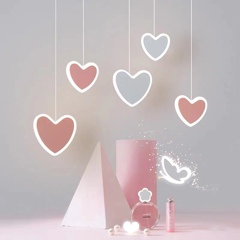 Pink Heart Flower Butterfly Pendant Light / B / White light