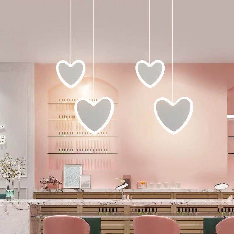 Pink Heart Flower Butterfly Pendant Light / C / warm light