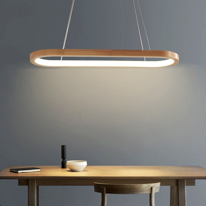 Long Wood-Tone LED Pendant Light / Warm Light / Wood Color / 90X20CM