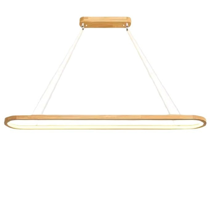 Long Wood-Tone LED Pendant Light / White Light / Walnut Color / 90X20CM