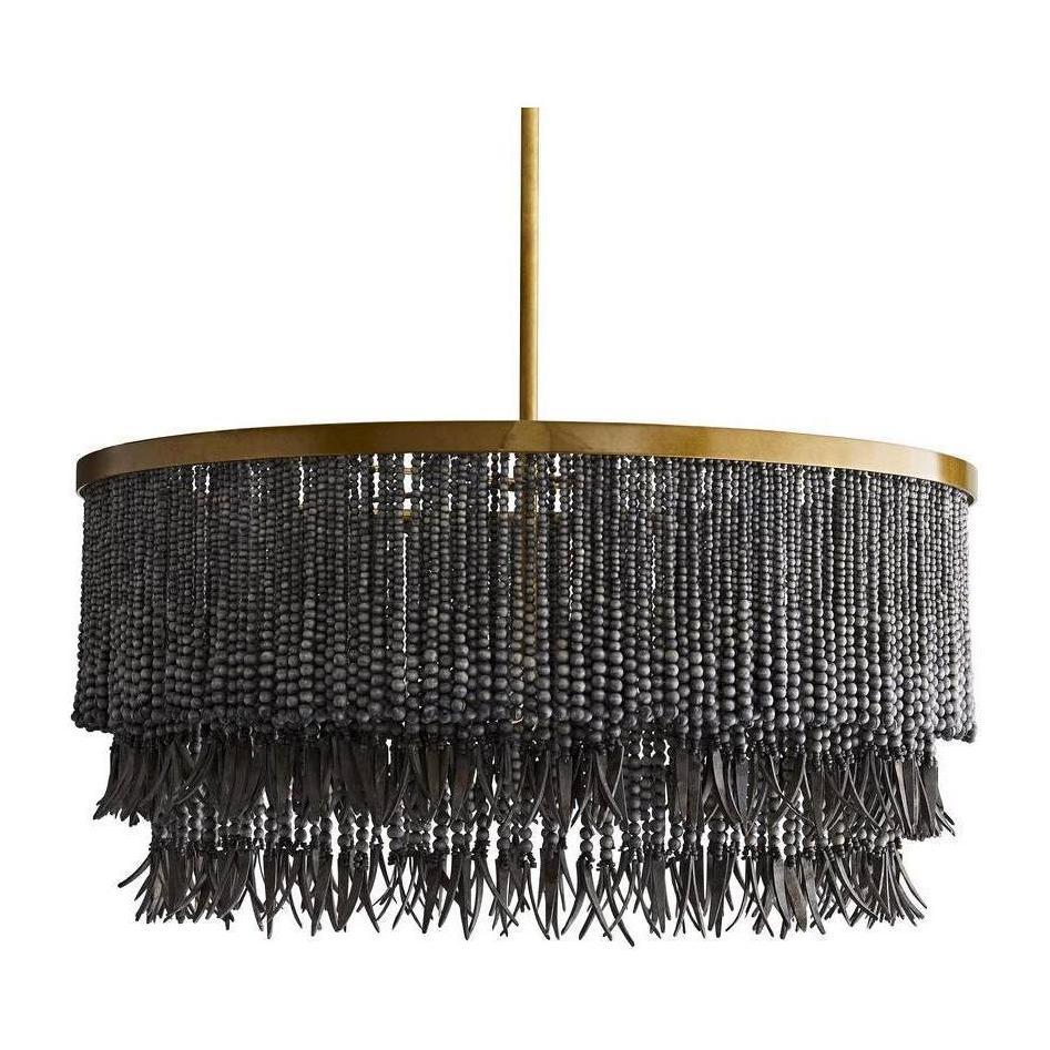 Three-Light Wood Bead Chandelier / Dark Gray