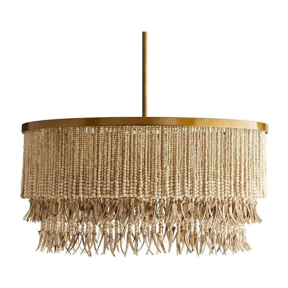 Three-Light Wood Bead Chandelier / Natural