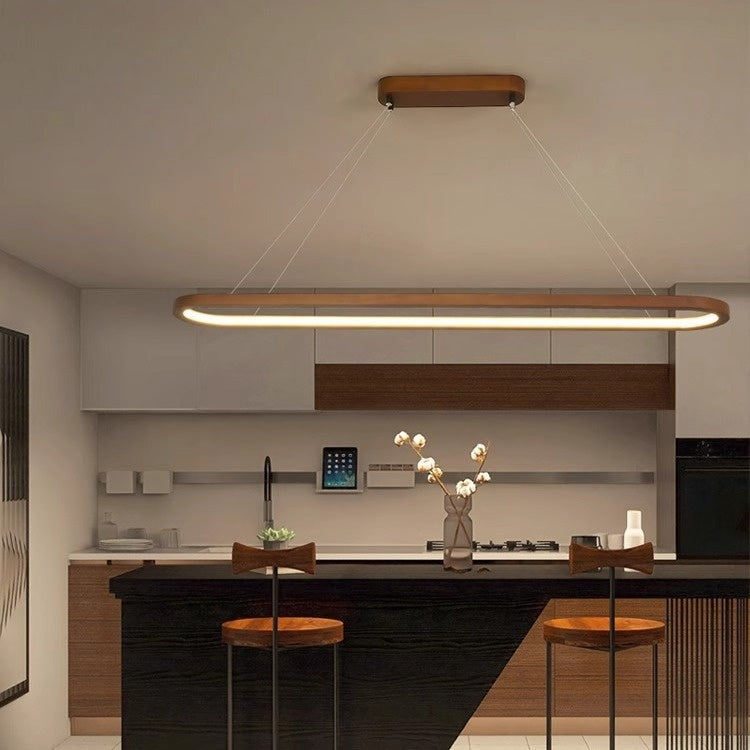 Long Wood-Tone LED Pendant Light