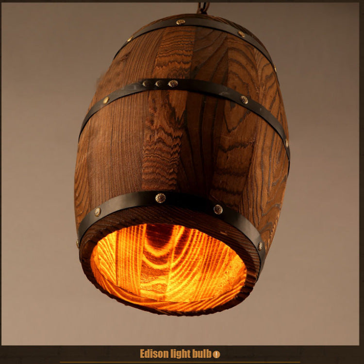 Rustic Wooden Barrel Pendant Light / No bulb