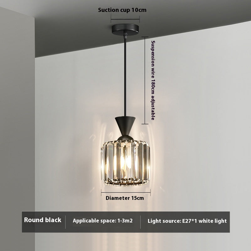 Crystal Single-Head Bedside Pendant Light / Round Black Tricolor Light