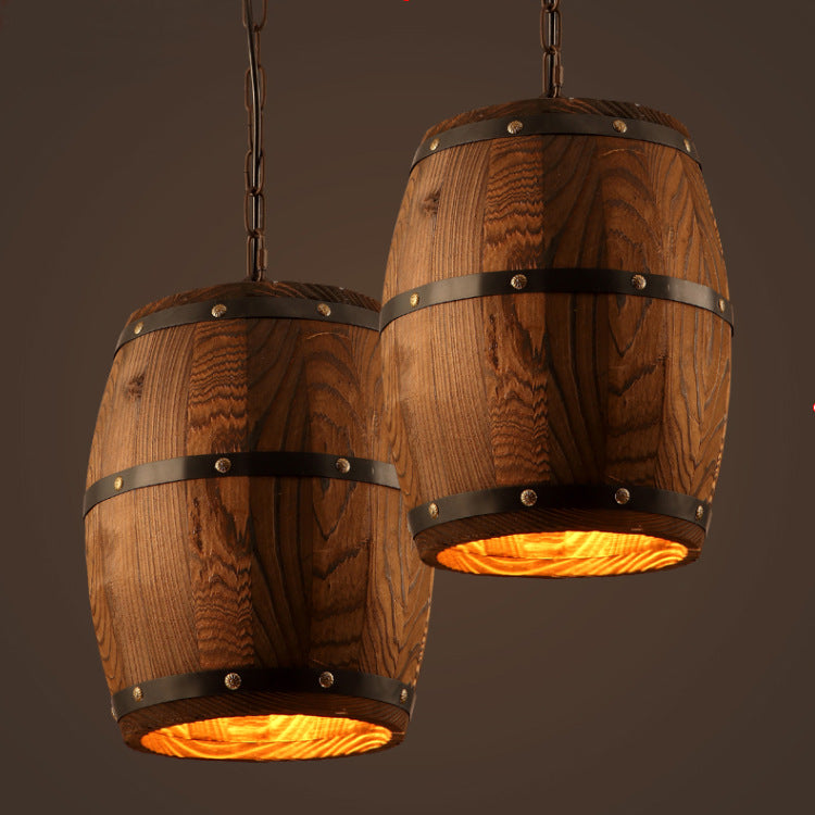 Rustic Wooden Barrel Pendant Light / With bulb