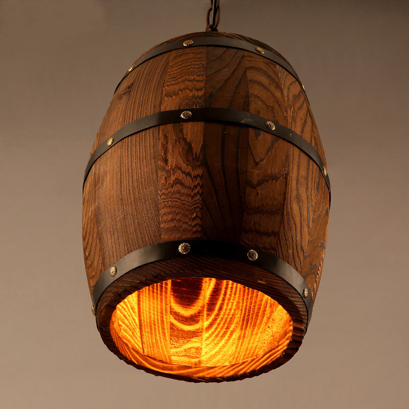 Rustic Wooden Barrel Pendant Light