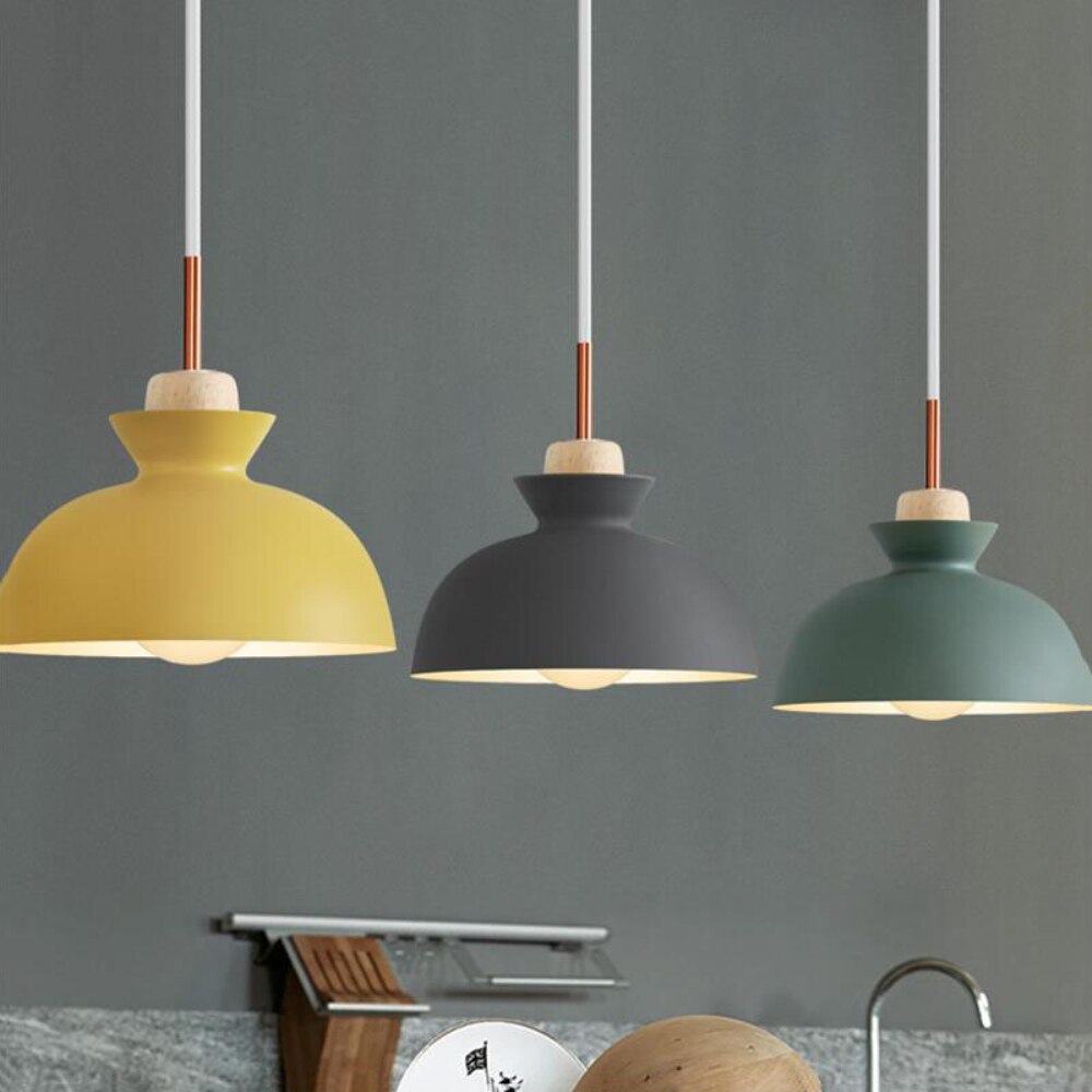 Rustic Wood Iron Single Pendant Light / Green
