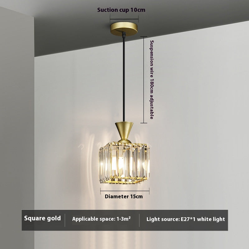 Crystal Single-Head Bedside Pendant Light / Square Black Tricolor Light