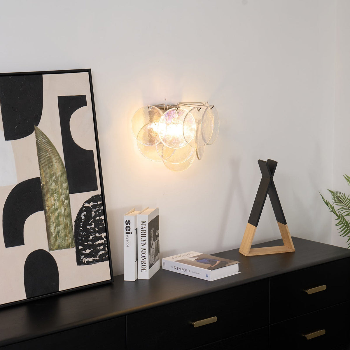 Layered Murano-Style Glass Wall Light / ∅ 13.4″ x W 9.1″ x H 11″ / Clear