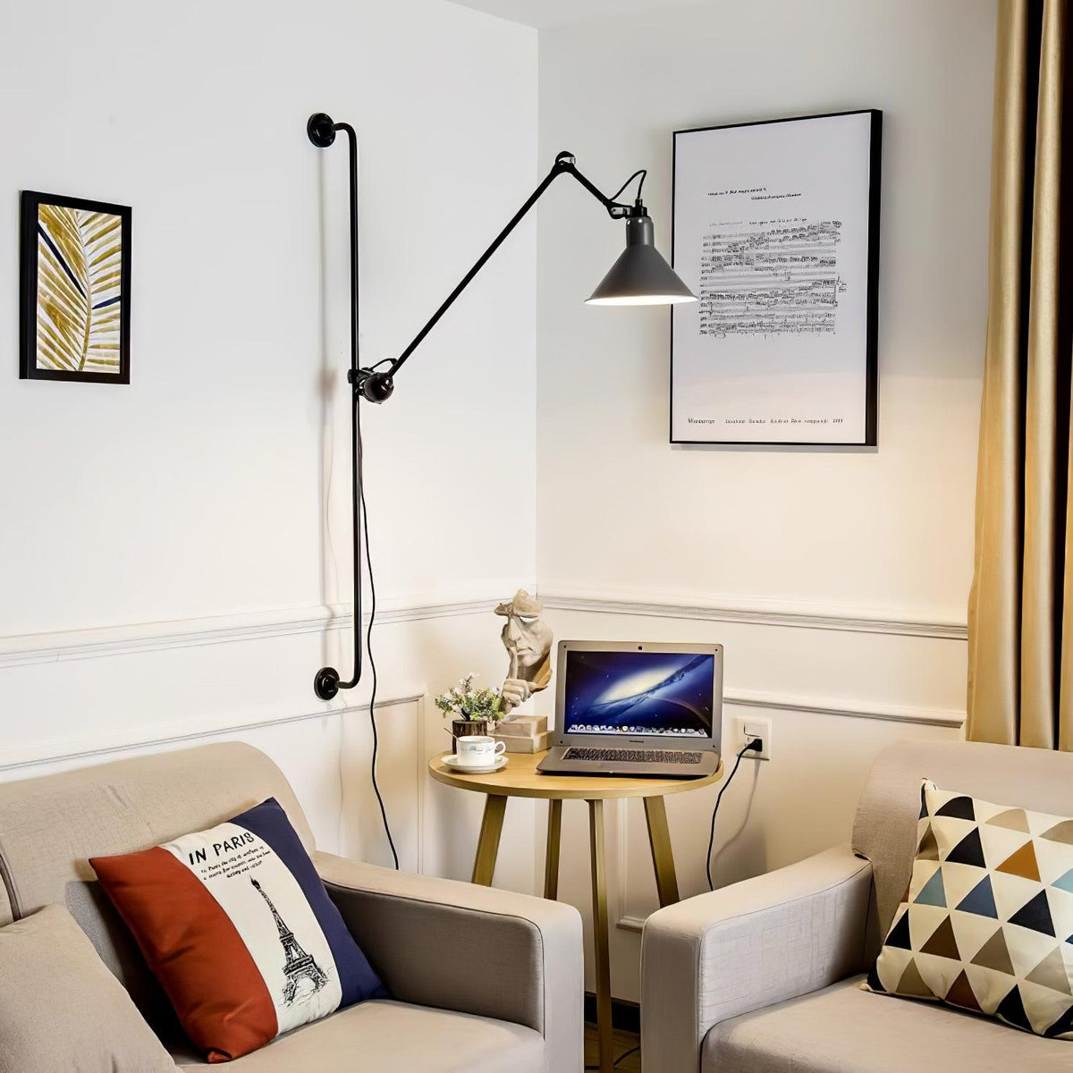 Adjustable Metal Rocker Wall Light / ∅ 8.3″ x H 46.5″ / Dia 21cm x H 118cm / Yellow & Black / AU Plug