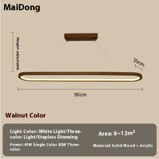 Long Wood-Tone LED Pendant Light / White Light / Wood Color / 90X20CM