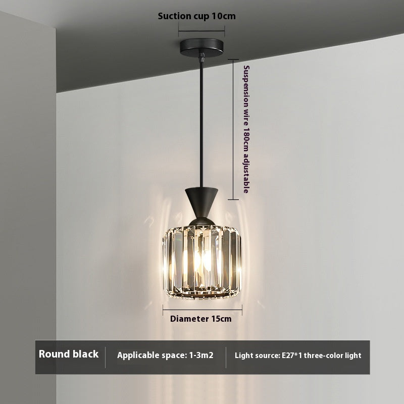Crystal Single-Head Bedside Pendant Light / Square Golden Warm Light
