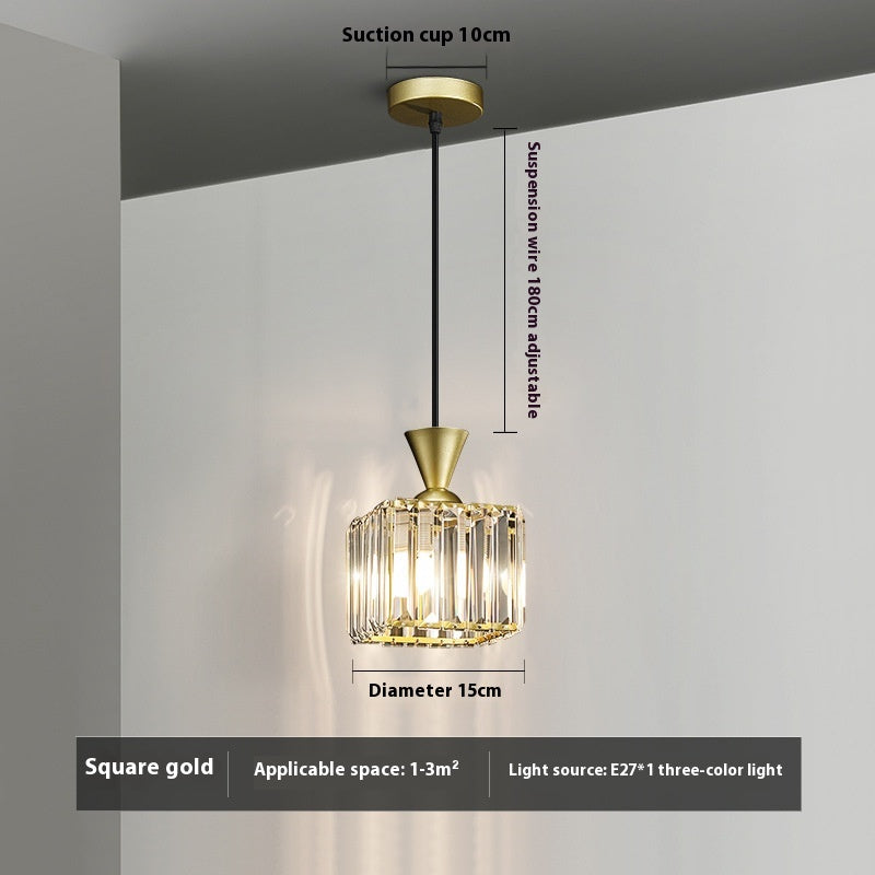Crystal Single-Head Bedside Pendant Light / Round Golden Warm Light
