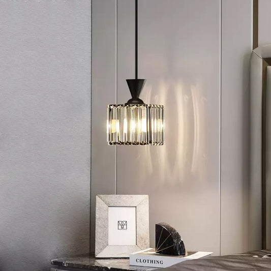 Crystal Single-Head Bedside Pendant Light / Square Black White Light
