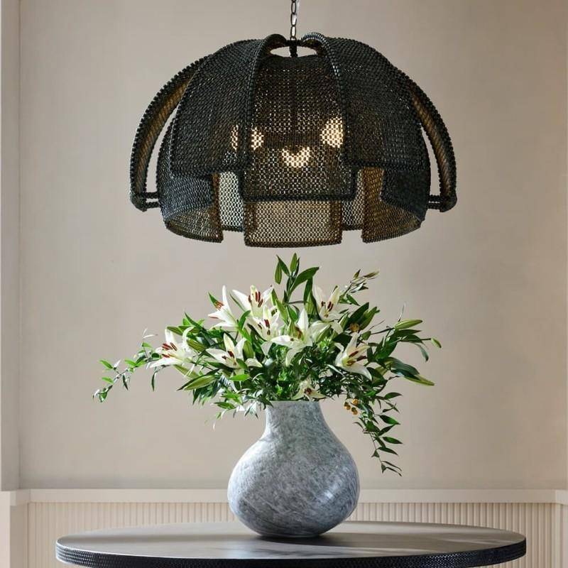 Rattan Lattice Brass Pendant Light