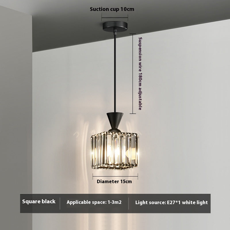 Crystal Single-Head Bedside Pendant Light / Square Golden Tricolor Light